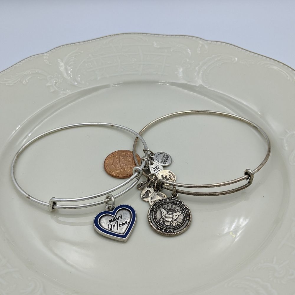 Alex and Ani Silver US Navy Mom Bracelet Pair - Picture 3 of 5